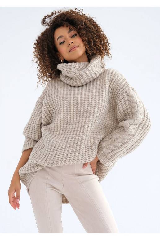 Ingrid -  oversize stiliaus megztinis smėlio spalvos
