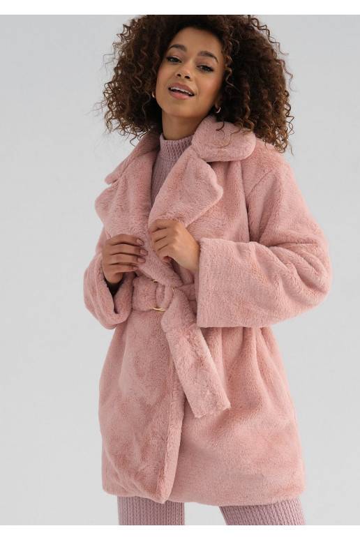 Osha - švelnios rožinės spalvos paltas su dirželiu