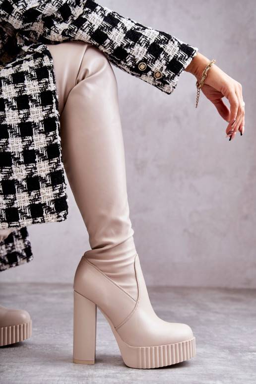    ilgaauliai batai su platforma smėlio spalvos Katrina