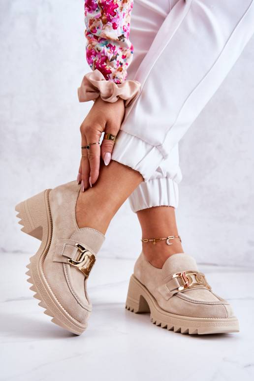 Batai iš zomšos  su aukso spalvos detalėmis dramblio kaulo spalvos Idealize