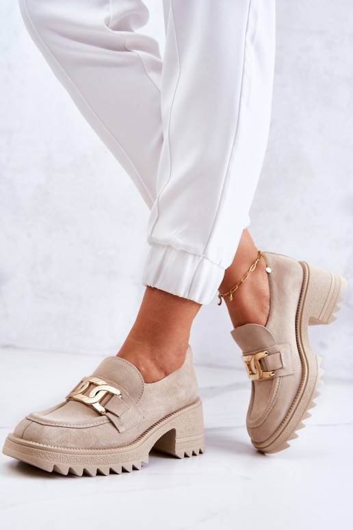 Batai iš zomšos  su aukso spalvos detalėmis dramblio kaulo spalvos Idealize