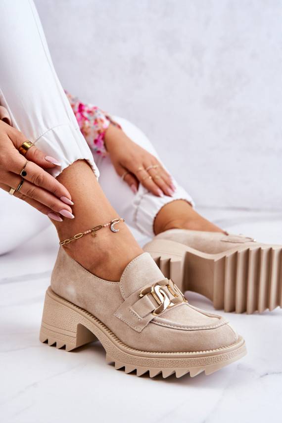 Batai iš zomšos  su aukso spalvos detalėmis dramblio kaulo spalvos Idealize