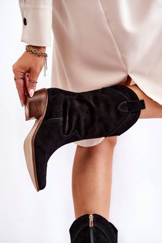 iš zomšos ilgaauliai batai kaubojiško stiliaus  Shoes 3198 juodos spalvos