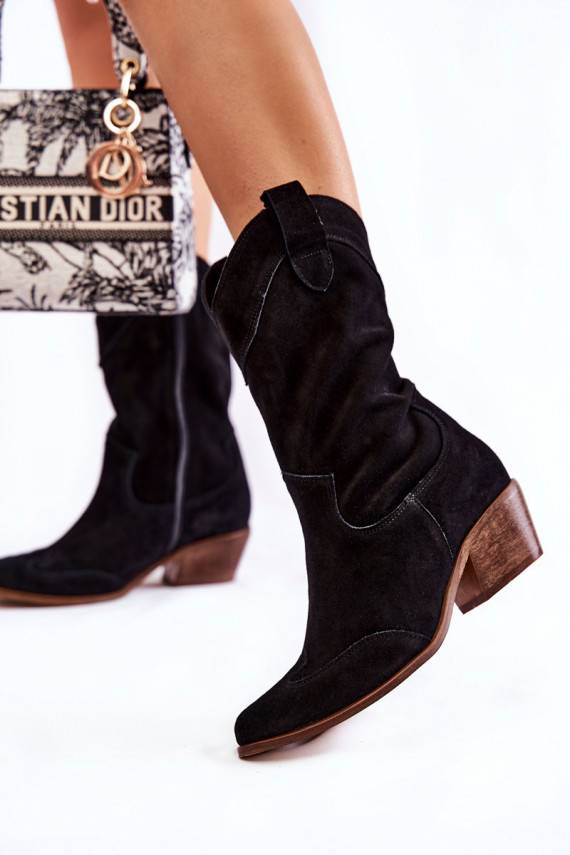 iš zomšos ilgaauliai batai kaubojiško stiliaus  Shoes 3198 juodos spalvos