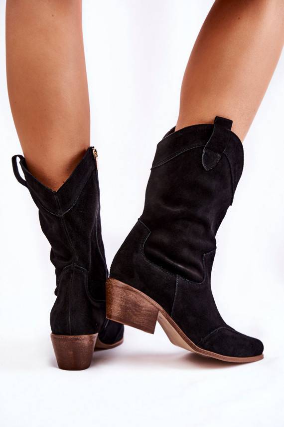 iš zomšos ilgaauliai batai kaubojiško stiliaus  Shoes 3198 juodos spalvos