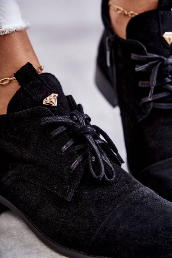 iš zomšos Aulinukai  su raišteliais Nicole 2781 juodos spalvos