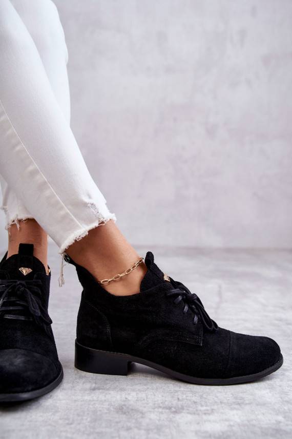 iš zomšos Aulinukai  su raišteliais Nicole 2781 juodos spalvos