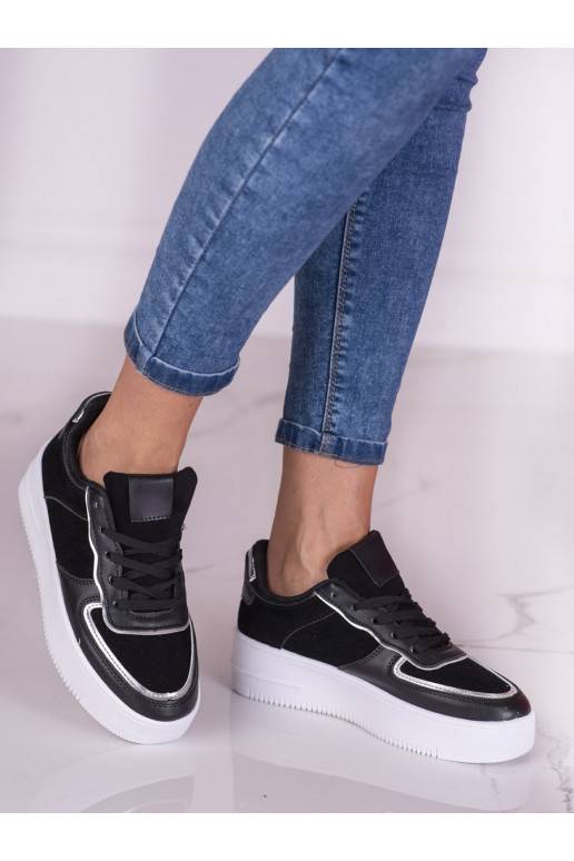 juodos spalvos sznurowane trampki damskie na wysokiej platformie Shelovet juodos spalvos sznurowane trampki damskie na wysokiej platformie Shelovet