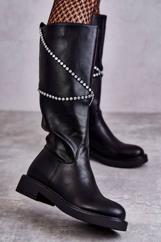   ilgaauliai batai su gražiomis detalėmis juodos spalvos Finlay