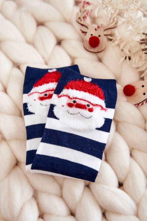   Śmieszne Świąteczne SkarpetyPasy Su Kalėdų seneliu mėlynos-baltos spalvos