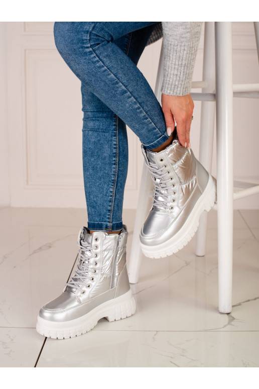sidabro spalvos Moteriški sniego batai su raišteliais Shelovet