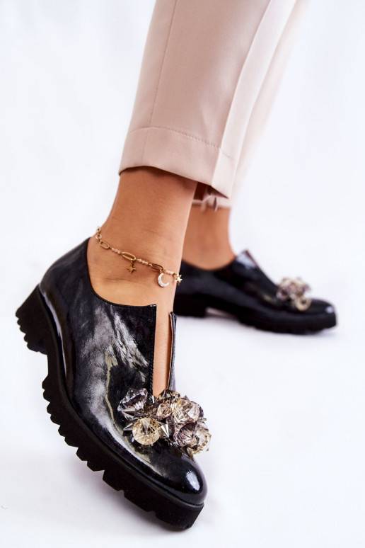 Elegantiško stiliaus su lako efektu batai su ornamentais Juodos ir-pilkos spalvos Cindy 