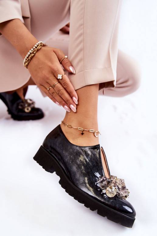 Elegantiško stiliaus su lako efektu batai su ornamentais Juodos ir-pilkos spalvos Cindy 