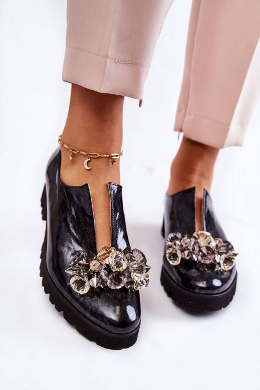 Elegantiško stiliaus su lako efektu batai su ornamentais Juodos ir-pilkos spalvos Cindy 