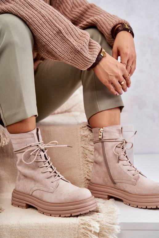   iš zomšos Aulinukai su dirželiais smėlio spalvos Afra