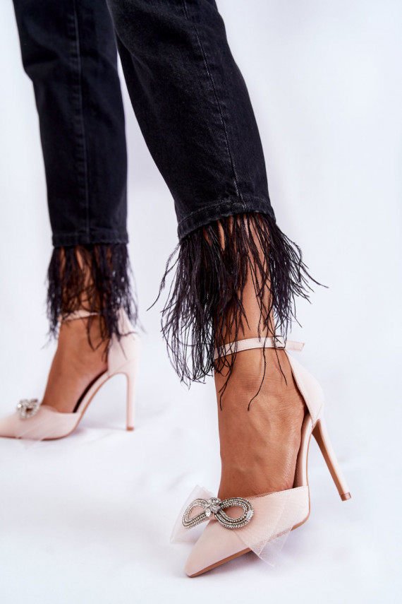 Elegantiško stiliaus Bateliai su plonais kulniukais su kaspinais smėlio spalvos Hettie