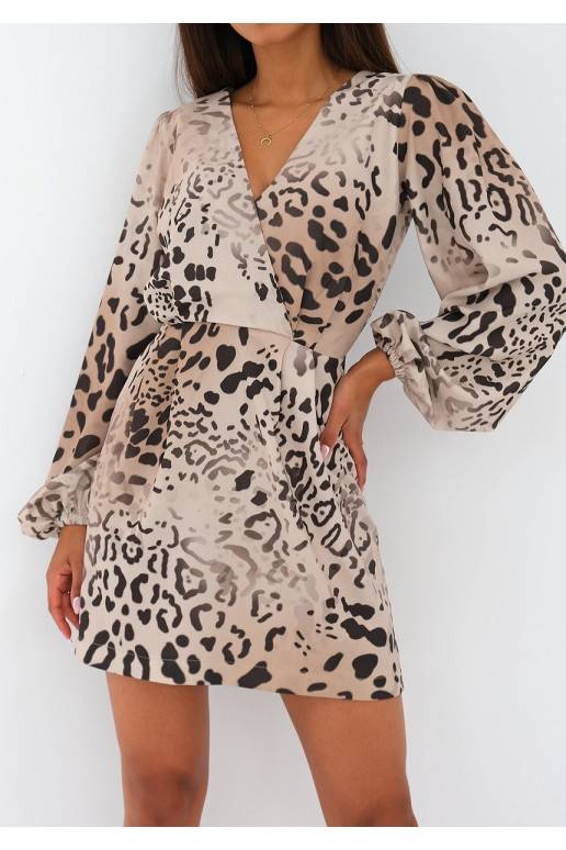 Noemi - mini suknelė su raštais rudos spalvos