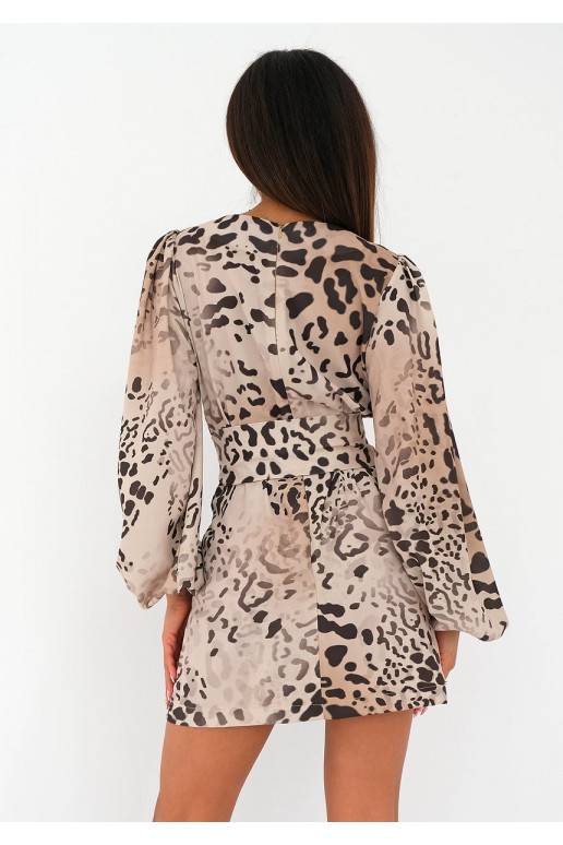 Noemi - mini suknelė su raštais rudos spalvos