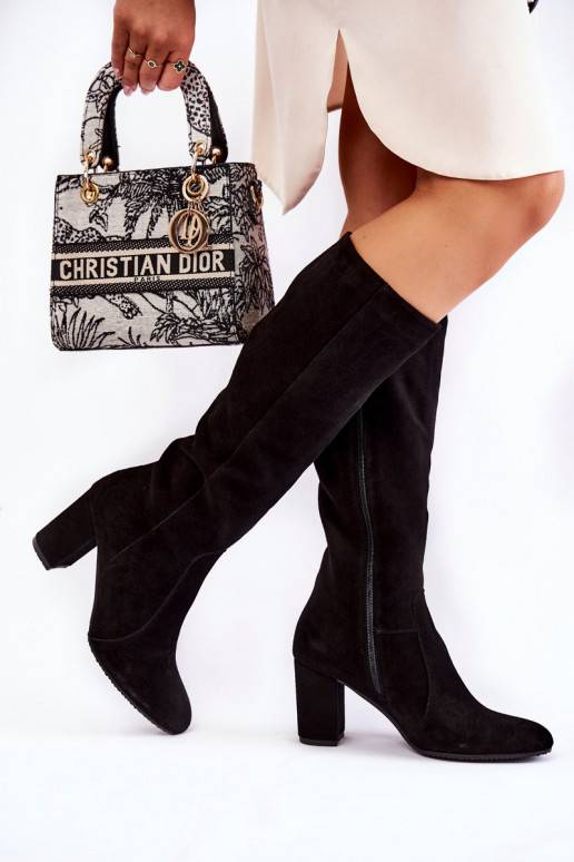 moteriški ilgaauliai batai iš zomšos Laura Messi juodos spalvos 1415