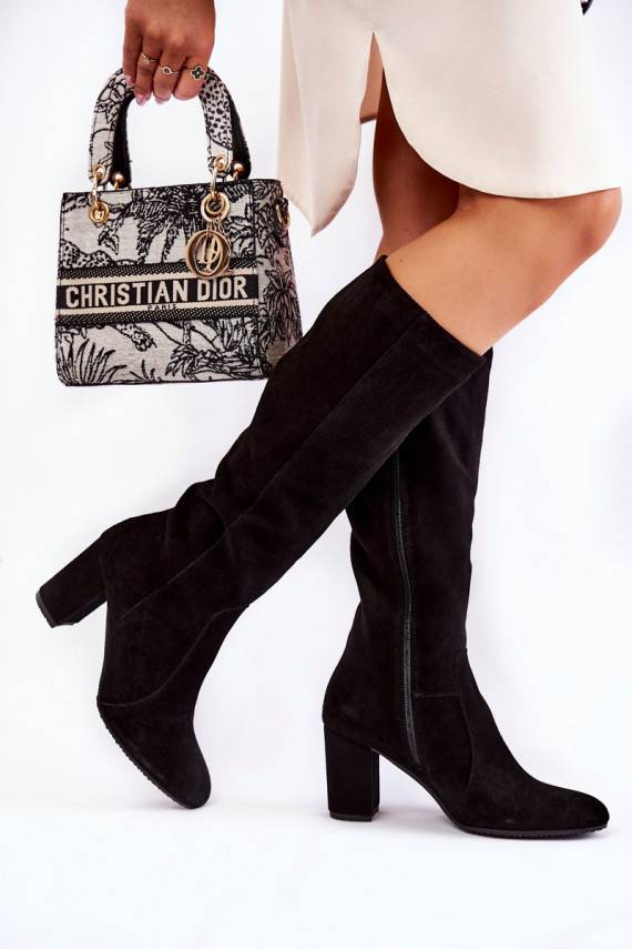 moteriški ilgaauliai batai iš zomšos Laura Messi juodos spalvos 1415