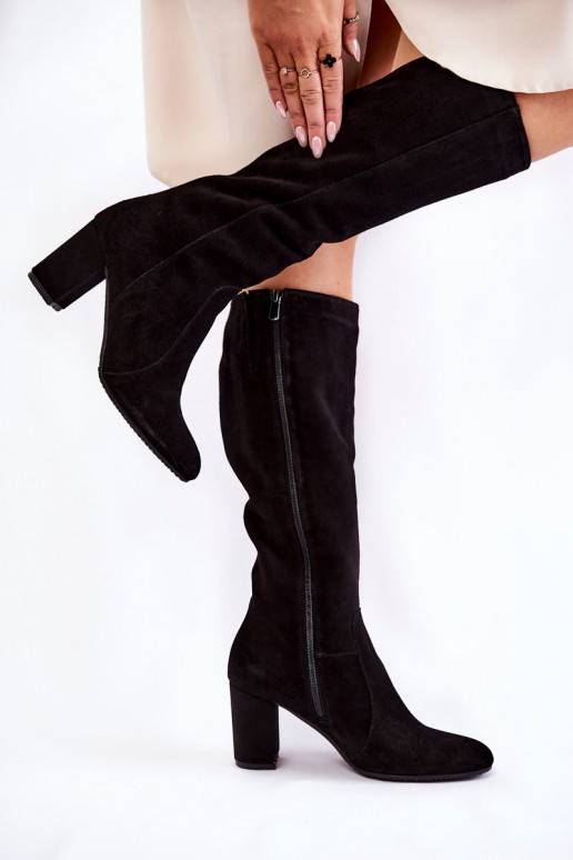 moteriški ilgaauliai batai iš zomšos Laura Messi juodos spalvos 1415