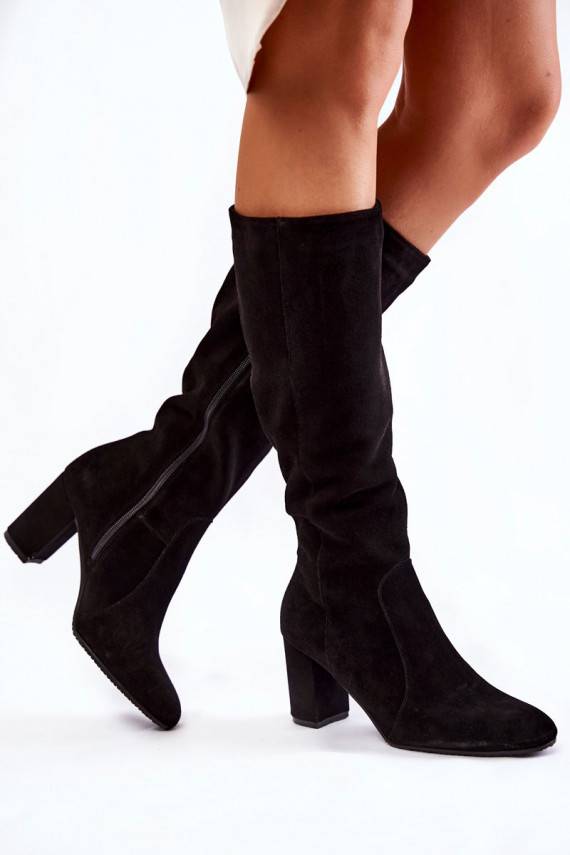 moteriški ilgaauliai batai iš zomšos Laura Messi juodos spalvos 1415