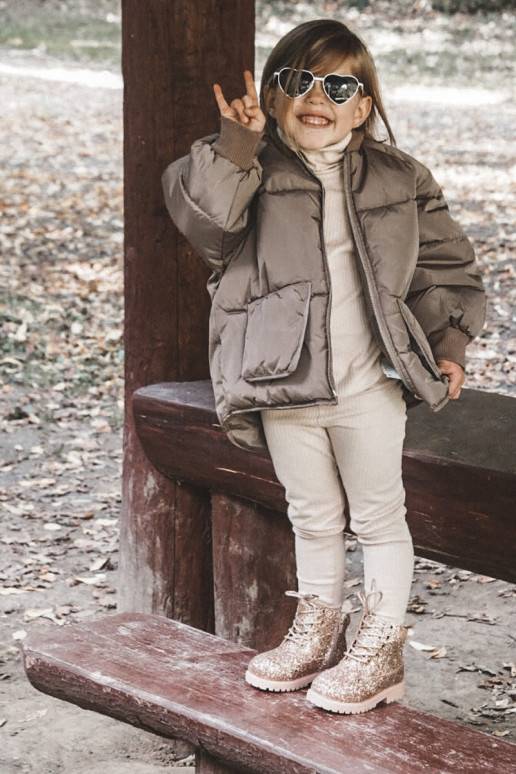 Blizgantys šilti vaikiški suvarstomi aulinukai rausvo aukso spalvos Mermaid