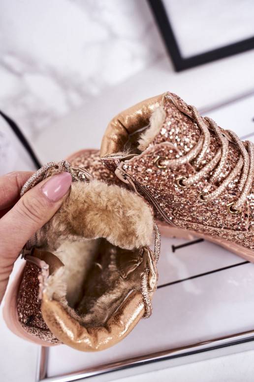 Blizgantys šilti vaikiški suvarstomi aulinukai rausvo aukso spalvos Mermaid