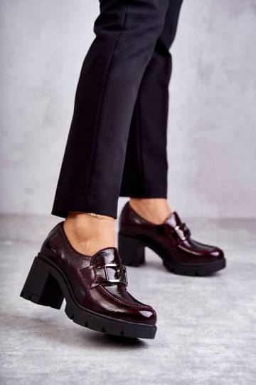 Elegantiško stiliaus batai su kulniukais Ze Srebrną Ozdobą bordo spalvos Harmell 2