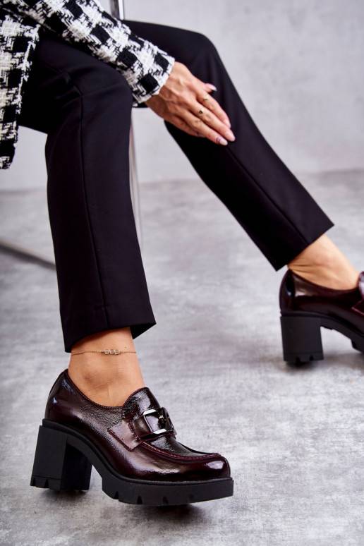 Elegantiško stiliaus batai su kulniukais Ze Srebrną Ozdobą bordo spalvos Harmell