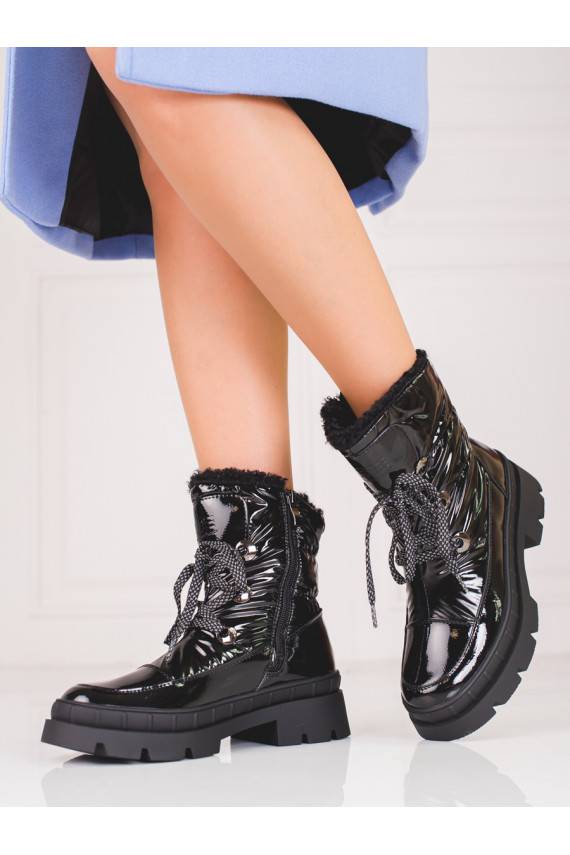 juodos spalvos Moteriški sniego batai su kailiuku Shelovet