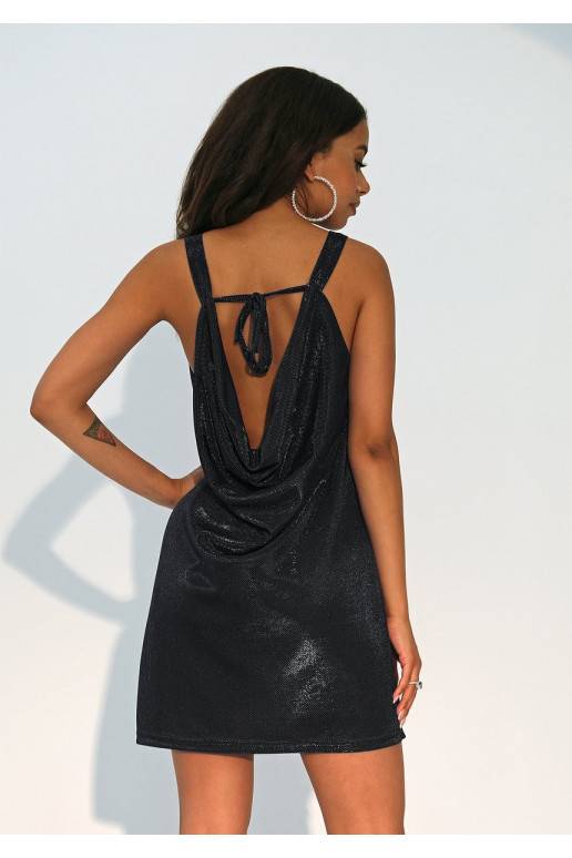 Sammy - blizgi MINI ilgio suknelė su petnešėlėmis juodos spalvos