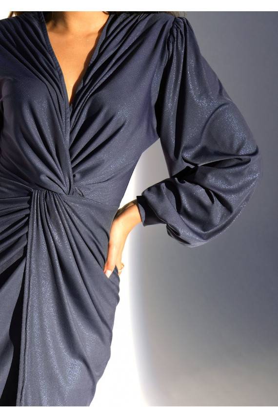 Labelle - tamsiai mėlynos spalvos MIDI ilgio suknelė su skeltu