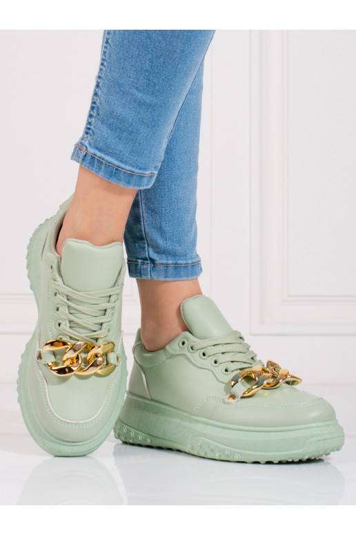 šviesiai žalios spalvos Sneakers modelio batai su grandinėle Shelovet