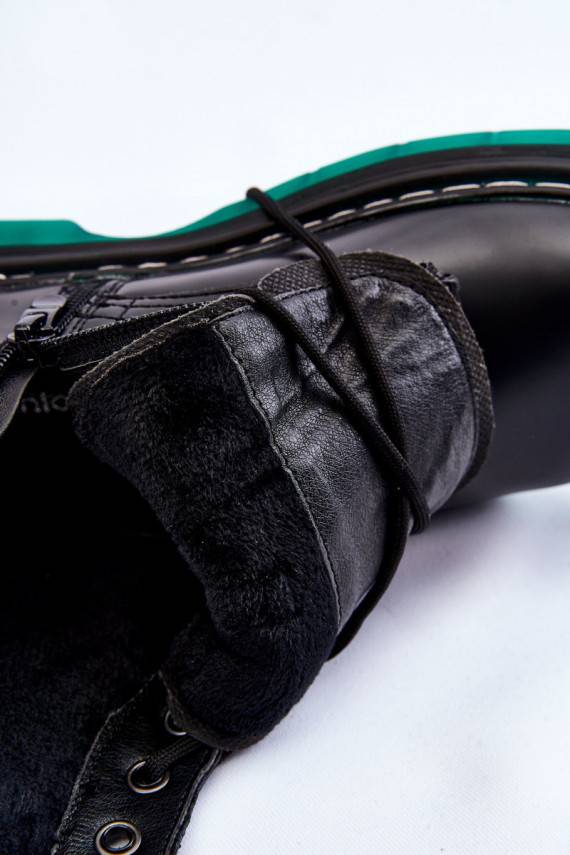   Moteriški kerziniai batai su raišteliais Z Zieloną Podeszwą juodos spalvos Trinah