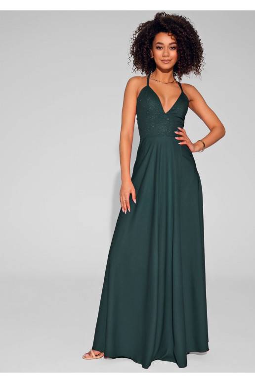 Selena - MAXI ilgio spindinti suknelė žalios spalvos