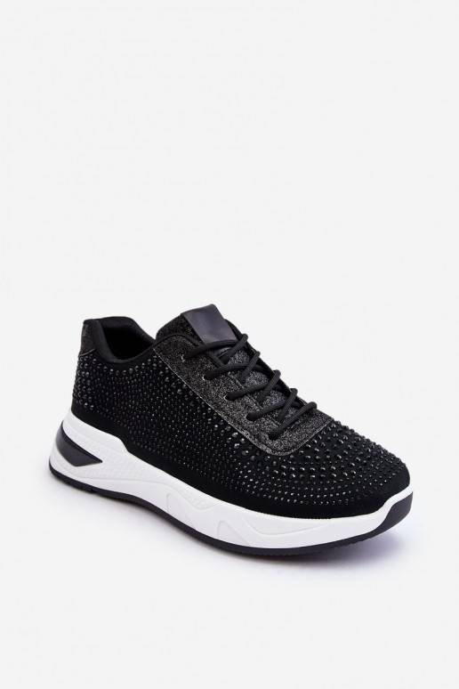   Sneakers modelio batai su tviskančiomis akutėmis juodos spalvos Raiden
