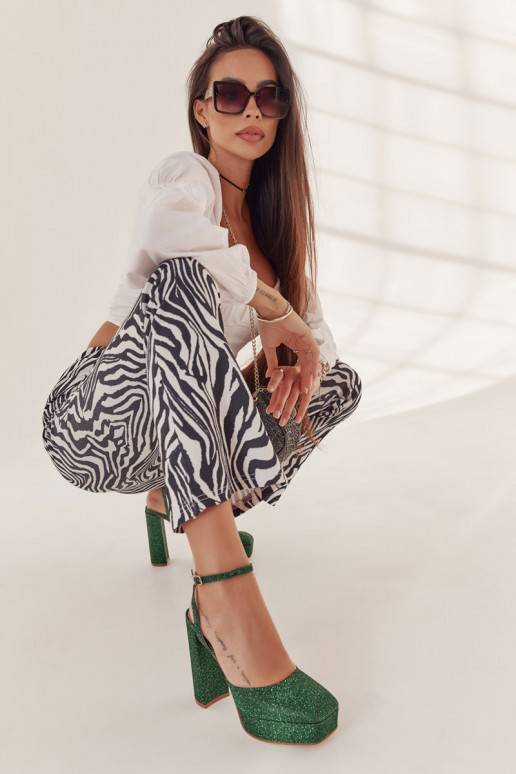 Moteriškos basutės su blizgesiu su kulniukais žalios spalvos Rosel