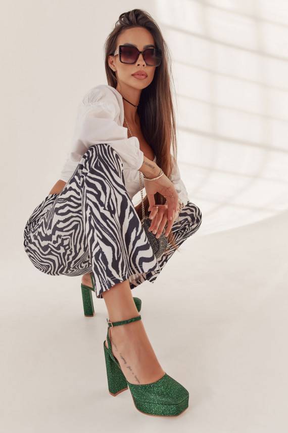 Moteriškos basutės su blizgesiu su kulniukais žalios spalvos Rosel