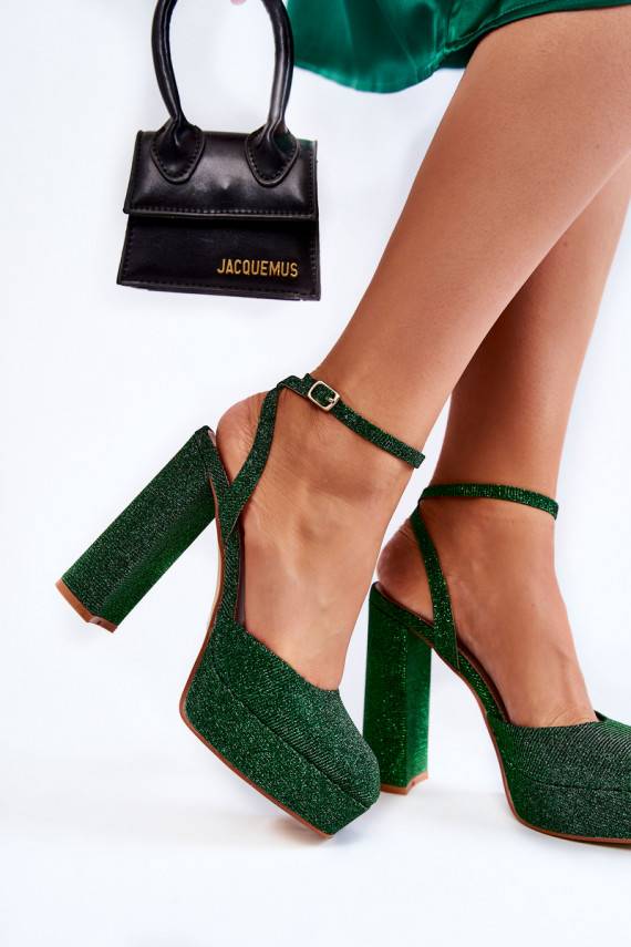 Moteriškos basutės su blizgesiu su kulniukais žalios spalvos Rosel