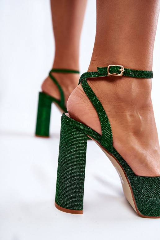 Moteriškos basutės su blizgesiu su kulniukais žalios spalvos Rosel