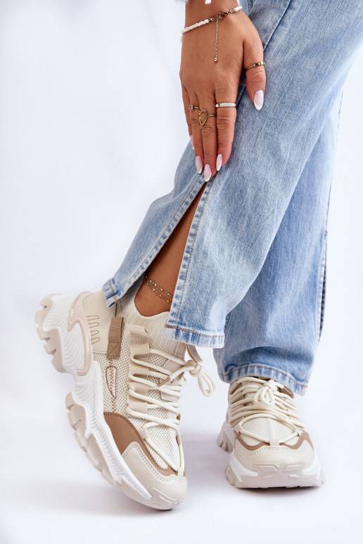 Sneakers modelio batai su kojinės tipo auliuku Įsispiriamo modelio smėlio spalvos Keaton