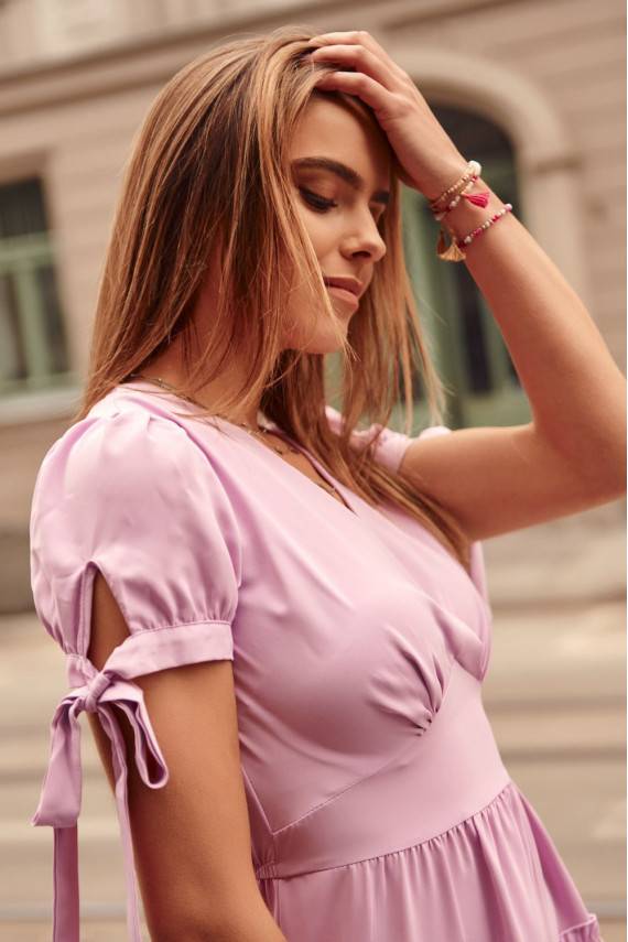 Vasarinė suknelė trumpomis rankovėmis violetinės spalvos PR3181