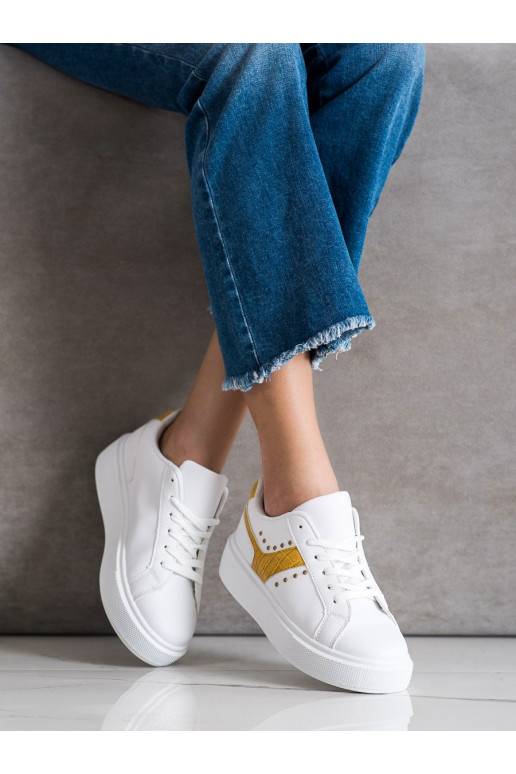 baltos spalvos Sneakers modelio batai Shelovet z żółtym paskiem