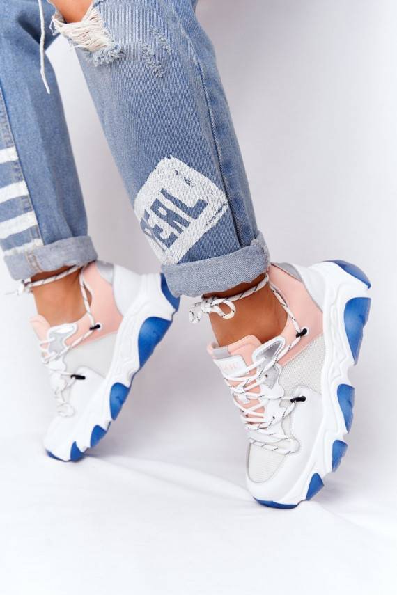 Sportinio stiliaus batai su plačiais padais GOE HH2N4034 Baltos-rožinės spalvos