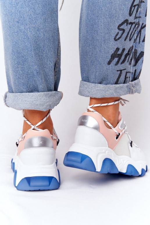 Sportinio stiliaus batai su plačiais padais GOE HH2N4034 Baltos-rožinės spalvos