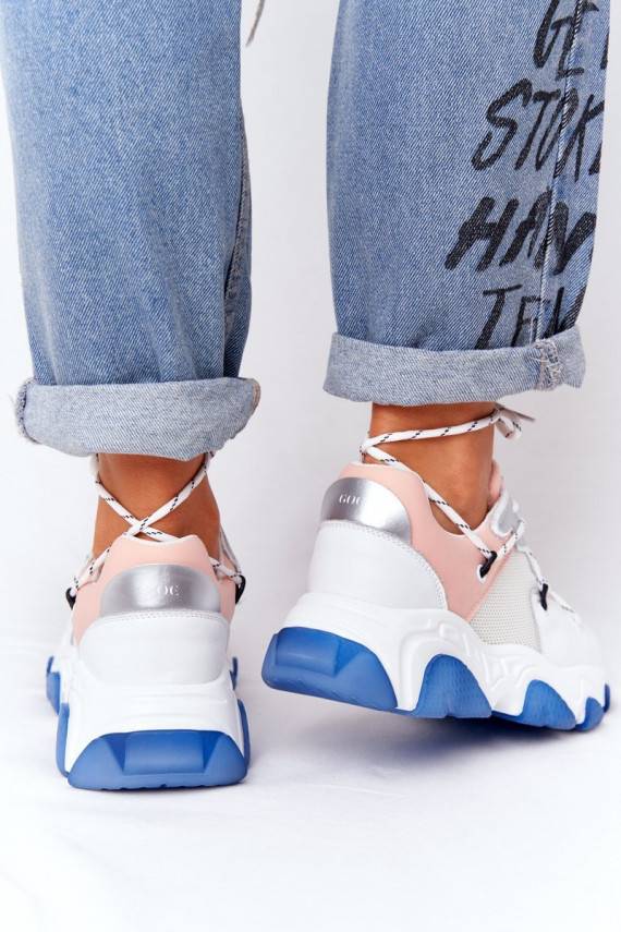 Sportinio stiliaus batai su plačiais padais GOE HH2N4034 Baltos-rožinės spalvos