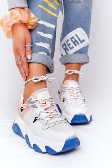 Sportinio stiliaus batai su plačiais padais GOE HH2N4034 Baltos-rožinės spalvos