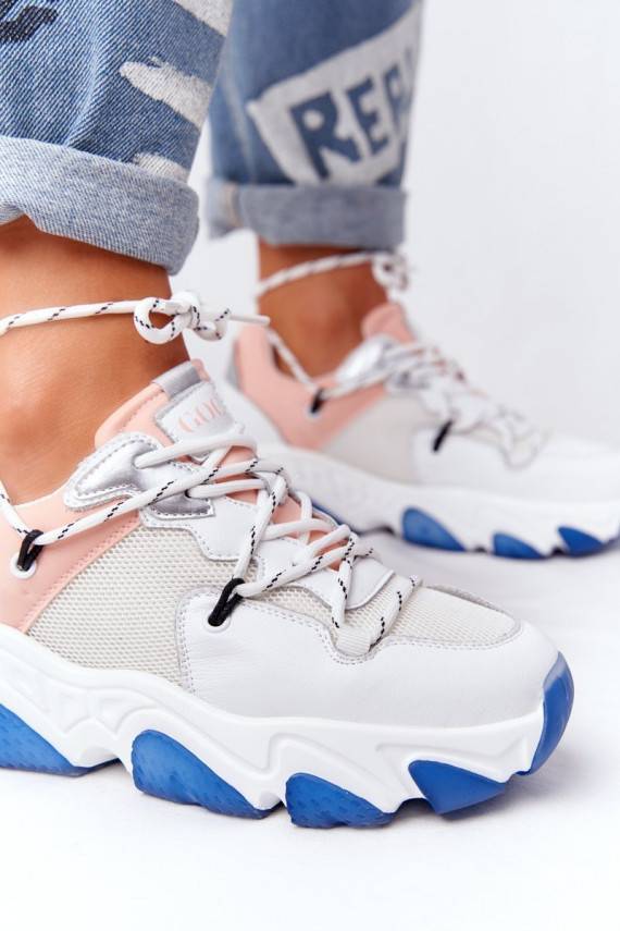 Sportinio stiliaus batai su plačiais padais GOE HH2N4034 Baltos-rožinės spalvos