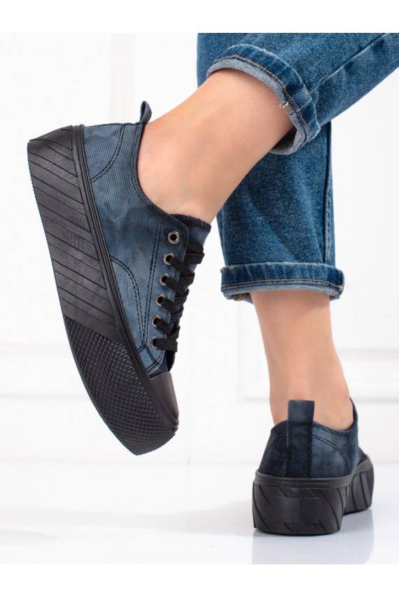 Moteriški batai Shelovet sztruksowe mėlynos spalvos